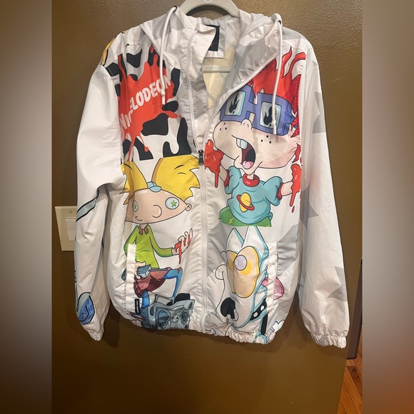 Members Only x Nickelodeon Men’s Large Cartoon Graphic Zip Up Windbreaker - Picture 1 of 7